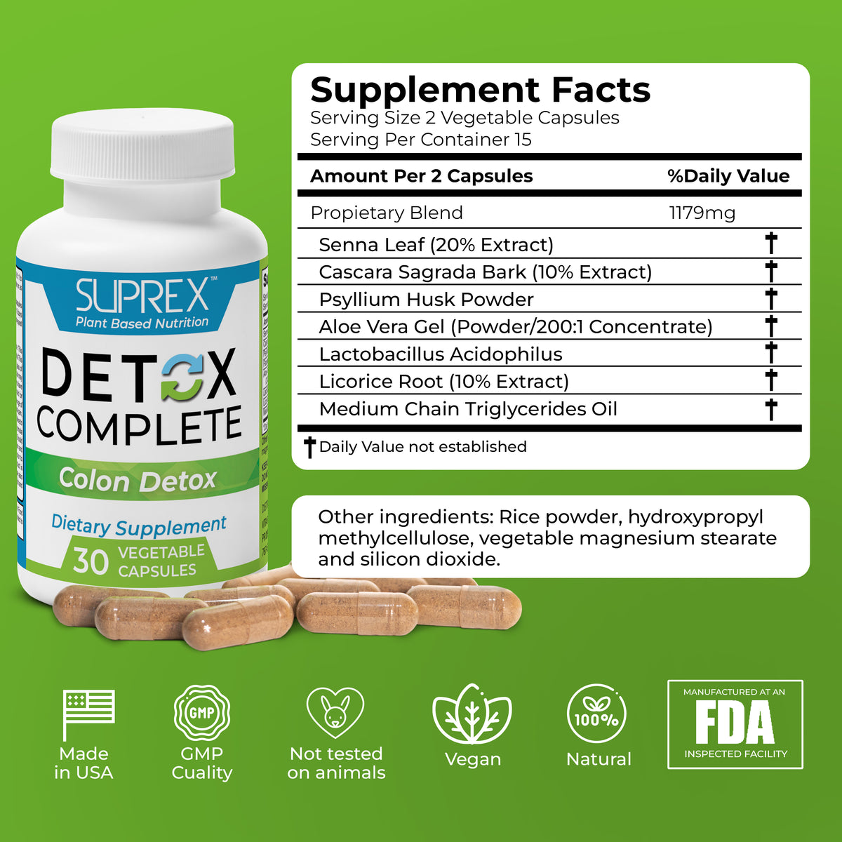 Detox Complete SUPREX, etiqueta de información nutricional