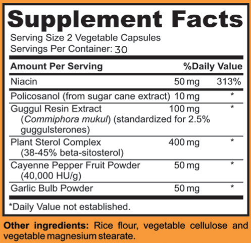Información de porción, ingredientes y cantidades de la etiqueta vigente de Cholesterol SUPREX
